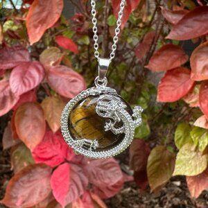 NEW Tiger Eye Dragon Flat Pendant Tiger Eye Necklace